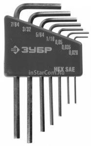 Ключи имбусовые мини ЗУБР «Профи» Cr-V HEX SAE 7шт. (27475-H7) ― inStarCom